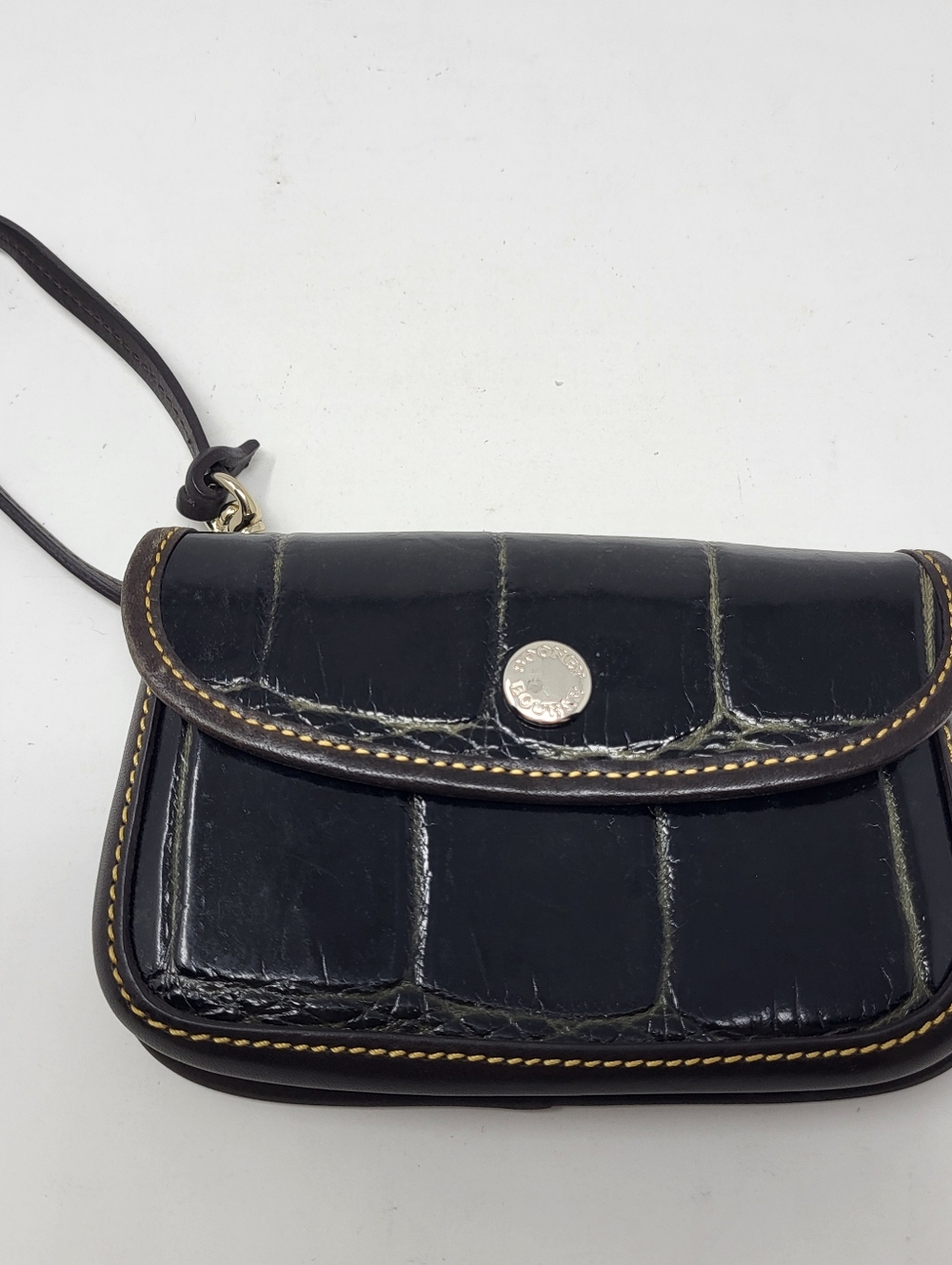 Dooney & Bourke Crocodile Embossed Wristlet Black Brown Card Pouch